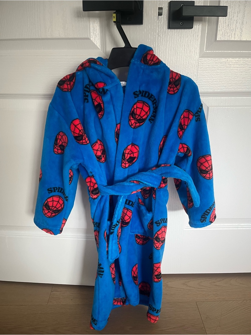 Marvel Boys Blue Spider-Man Hooded Fleece Robe with Red Mask Print